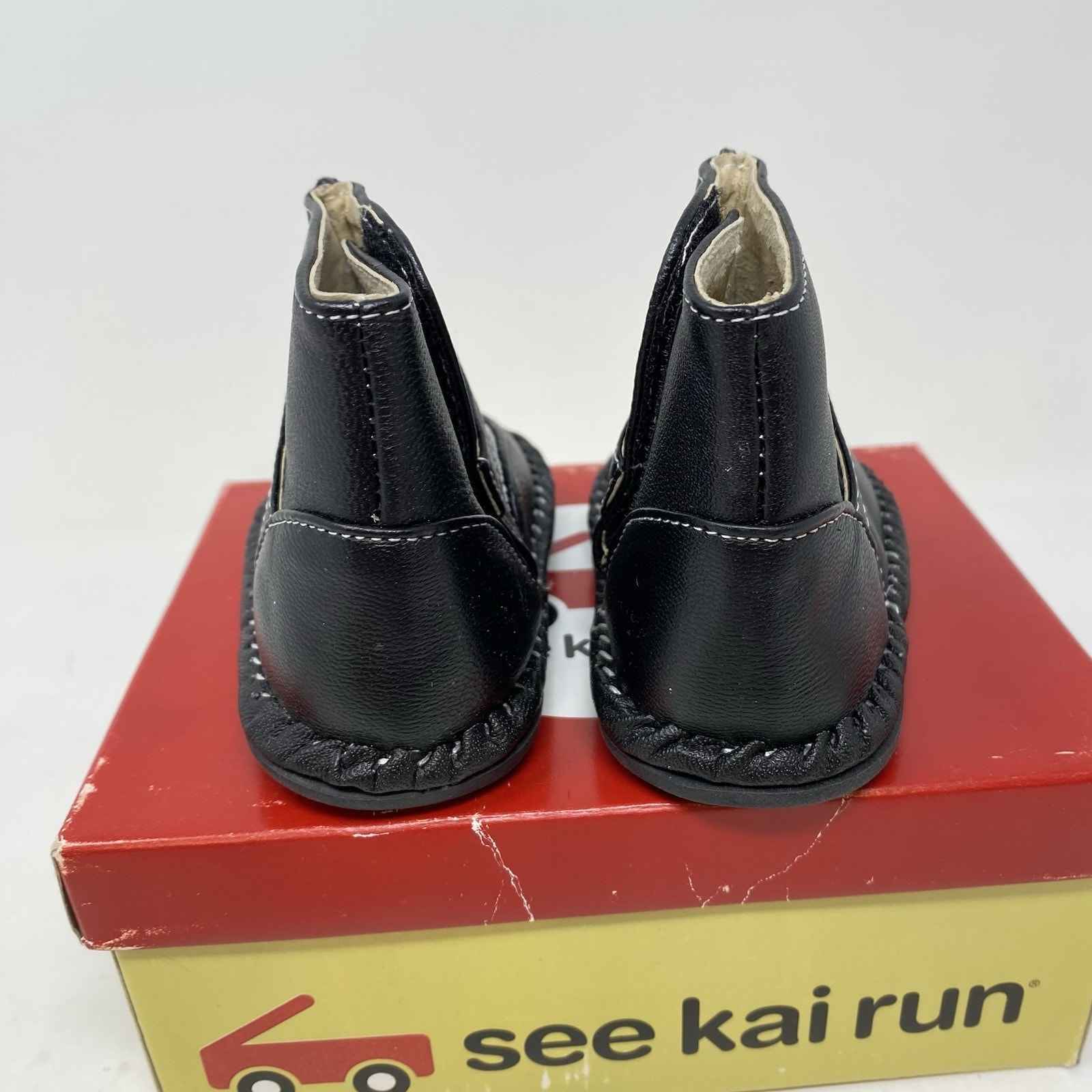 See Kai Run Jannis Leather Boots Baby Sz 3 Black Slip On Hook Loop Adorable New — image 2 of 8